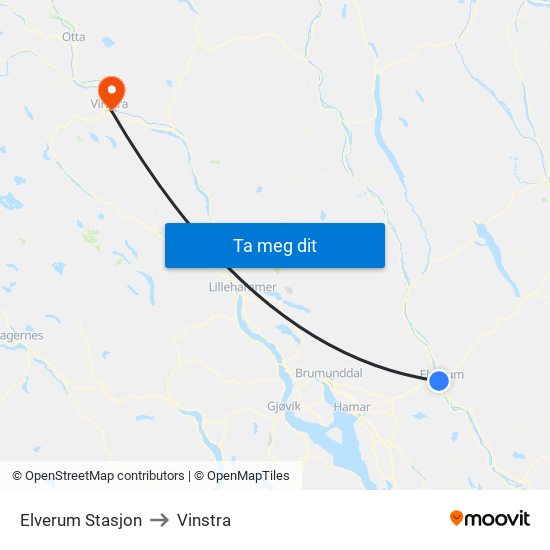 Elverum Stasjon to Vinstra map