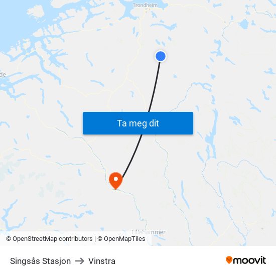 Singsås Stasjon to Vinstra map