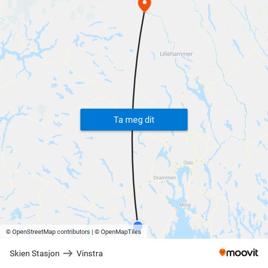 Skien Stasjon to Vinstra map
