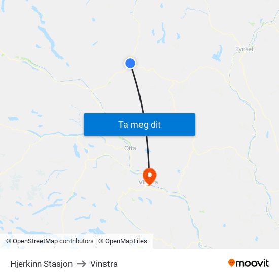 Hjerkinn Stasjon to Vinstra map