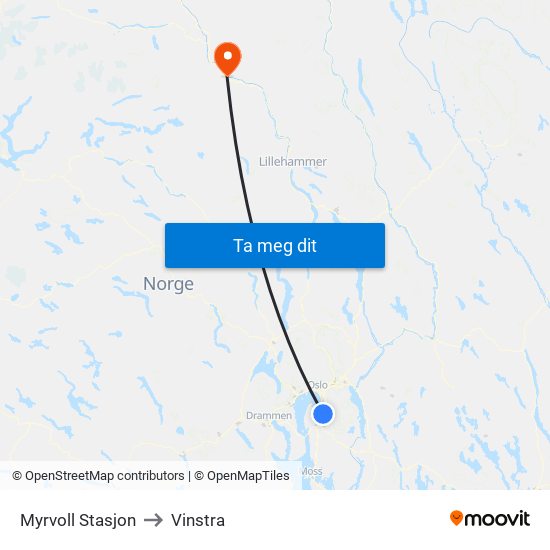 Myrvoll Stasjon to Vinstra map