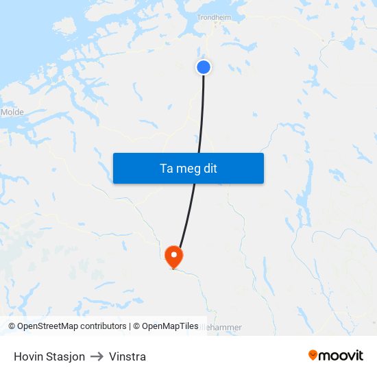 Hovin Stasjon to Vinstra map