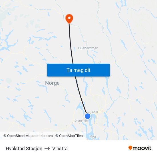 Hvalstad Stasjon to Vinstra map