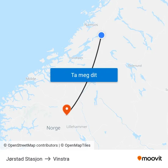 Jørstad Stasjon to Vinstra map