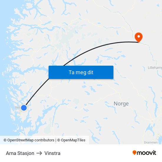 Arna Stasjon to Vinstra map