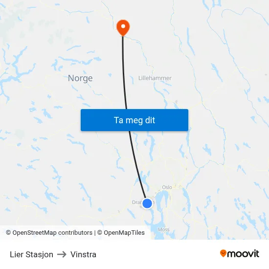 Lier Stasjon to Vinstra map