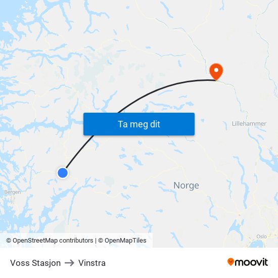 Voss Stasjon to Vinstra map