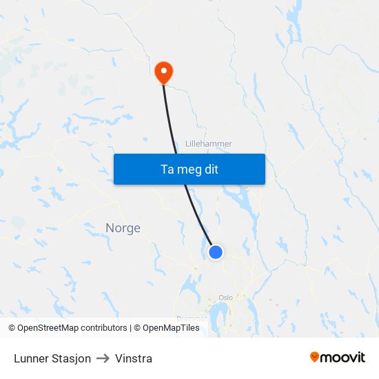 Lunner Stasjon to Vinstra map
