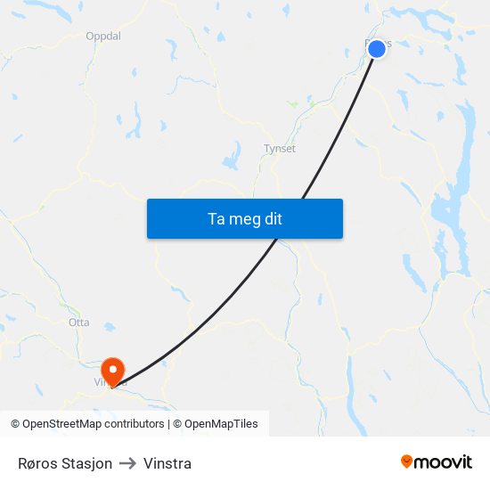 Røros Stasjon to Vinstra map