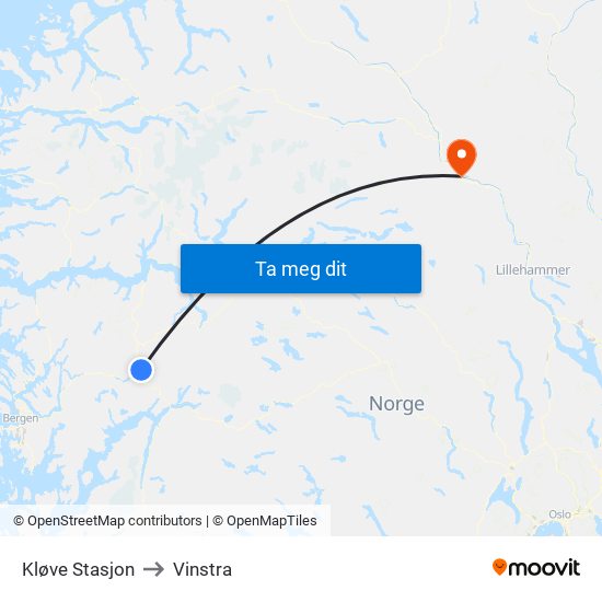 Kløve Stasjon to Vinstra map