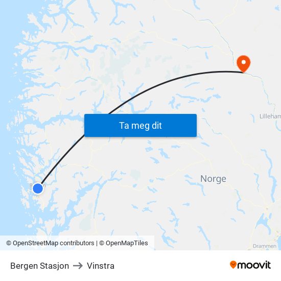 Bergen Stasjon to Vinstra map