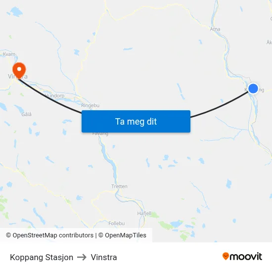 Koppang Stasjon to Vinstra map