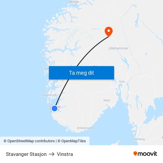 Stavanger Stasjon to Vinstra map