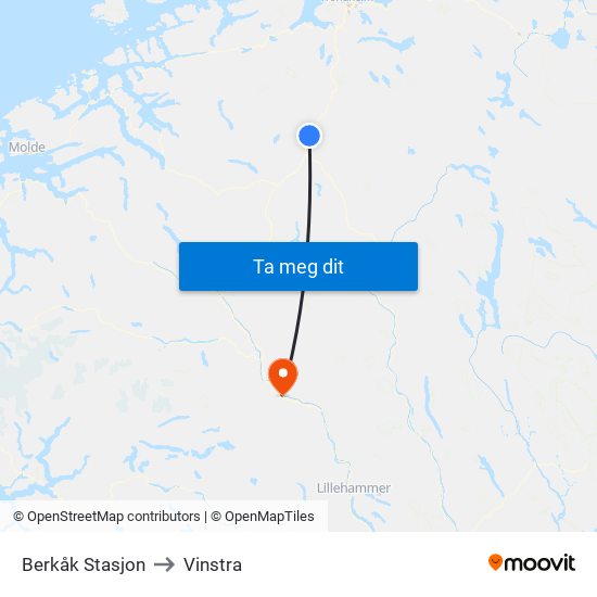 Berkåk Stasjon to Vinstra map