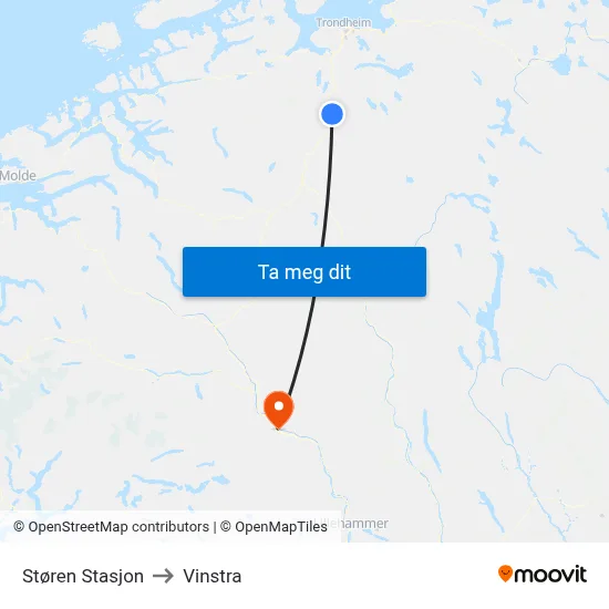 Støren Stasjon to Vinstra map