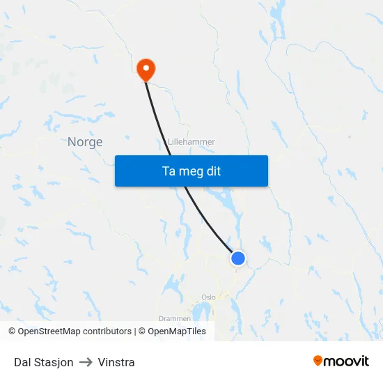 Dal Stasjon to Vinstra map