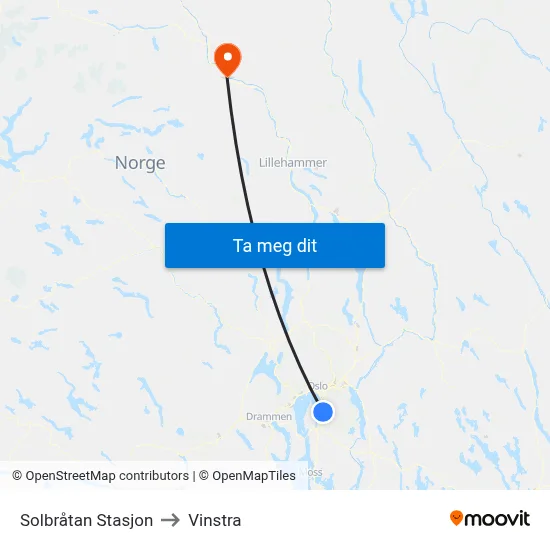 Solbråtan Stasjon to Vinstra map