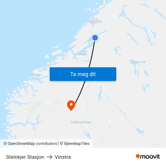 Steinkjer Stasjon to Vinstra map