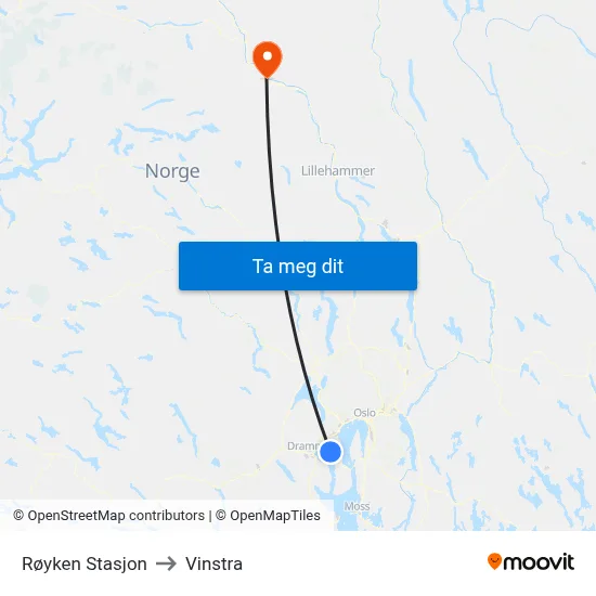 Røyken Stasjon to Vinstra map