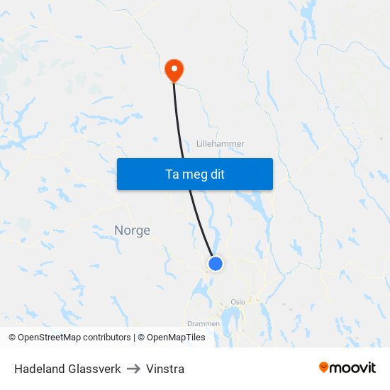 Hadeland Glassverk to Vinstra map