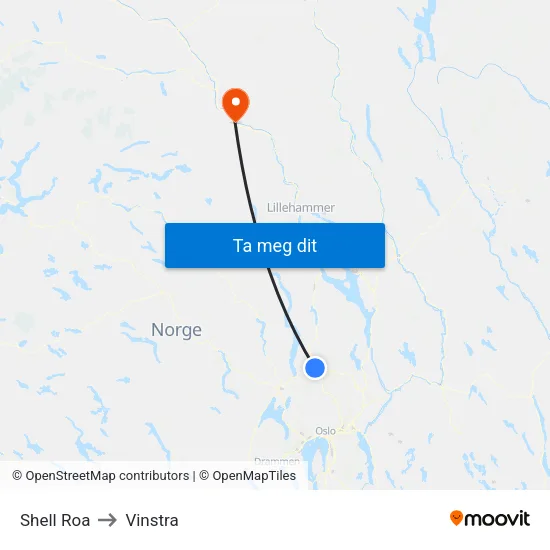 Shell Roa to Vinstra map