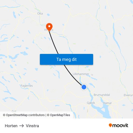 Horten to Vinstra map