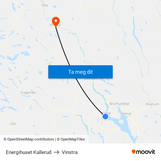 Energihuset Kallerud to Vinstra map