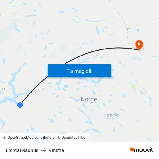 Lærdal Rådhus to Vinstra map
