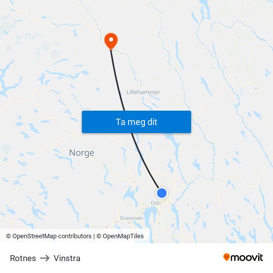 Rotnes to Vinstra map