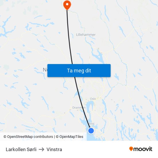 Larkollen Sørli to Vinstra map