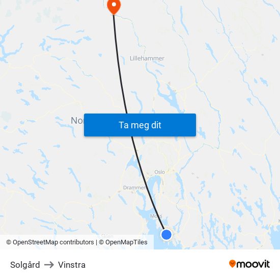 Solgård to Vinstra map