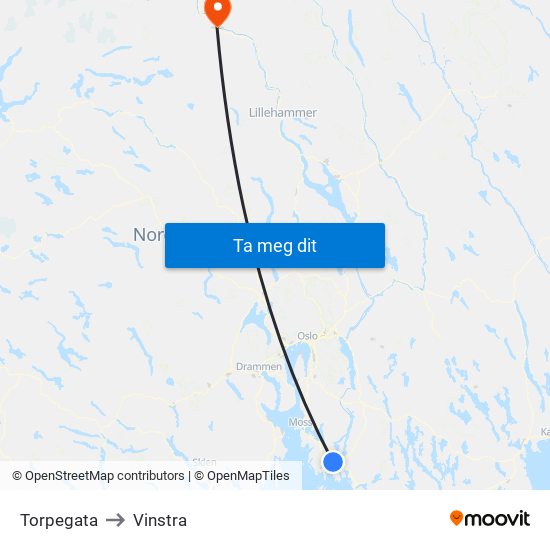 Torpegata to Vinstra map