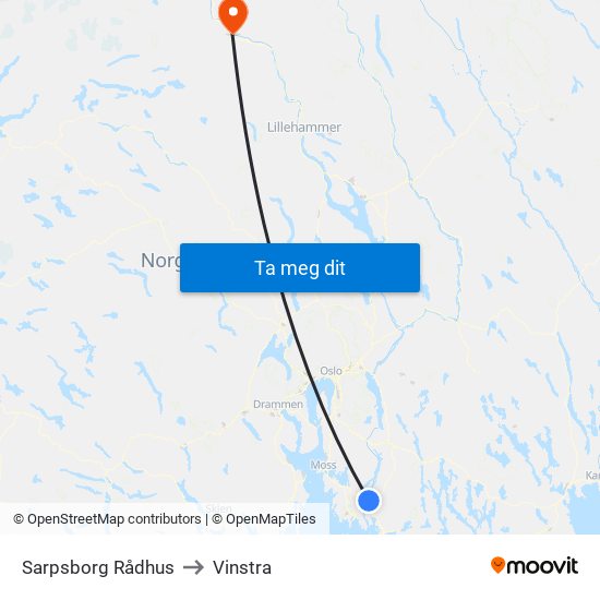 Sarpsborg Rådhus to Vinstra map