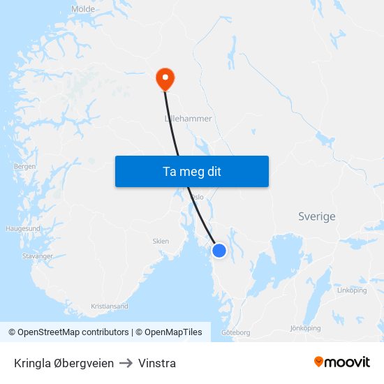 Kringla Øbergveien to Vinstra map