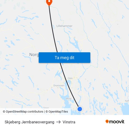 Skjeberg Jernbaneovergang to Vinstra map