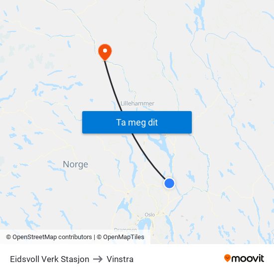 Eidsvoll Verk Stasjon to Vinstra map