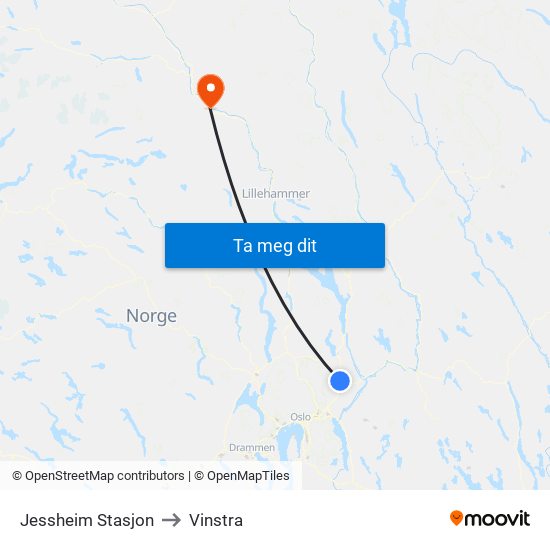 Jessheim Stasjon to Vinstra map