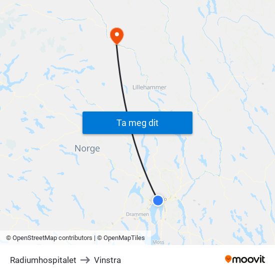 Radiumhospitalet to Vinstra map