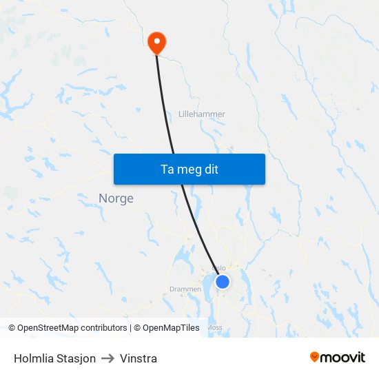 Holmlia Stasjon to Vinstra map