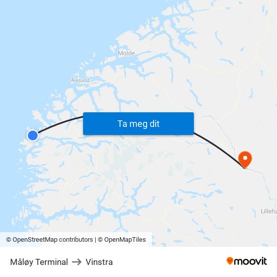 Måløy Terminal to Vinstra map