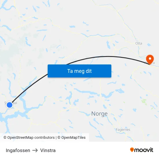 Ingafossen to Vinstra map