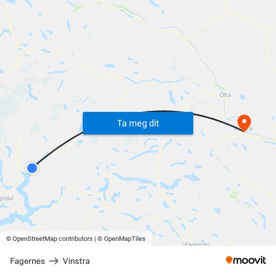 Fagernes to Vinstra map