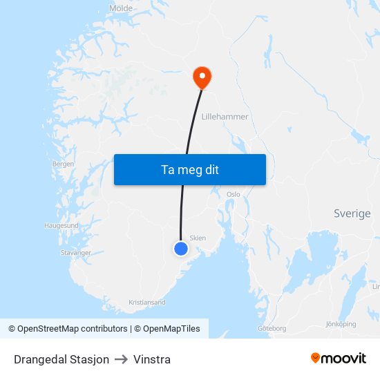 Drangedal Stasjon to Vinstra map