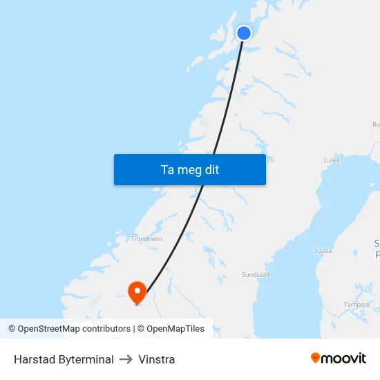 Harstad Byterminal to Vinstra map