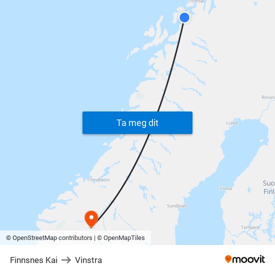 Finnsnes Kai to Vinstra map