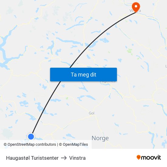 Haugastøl Turistsenter to Vinstra map