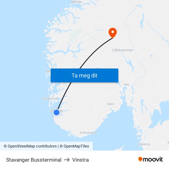 Stavanger Bussterminal to Vinstra map