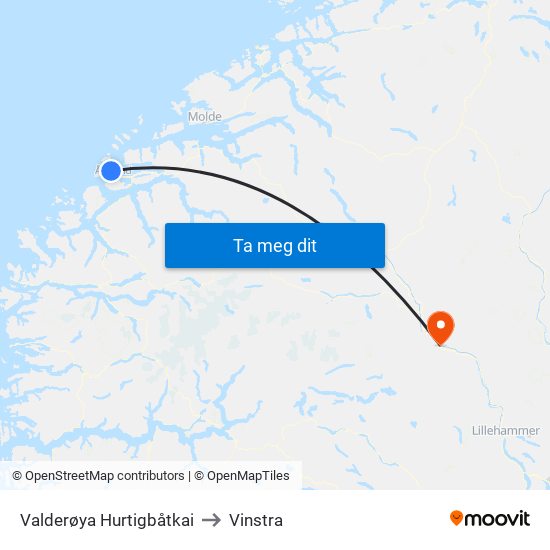 Valderøya Hurtigbåtkai to Vinstra map