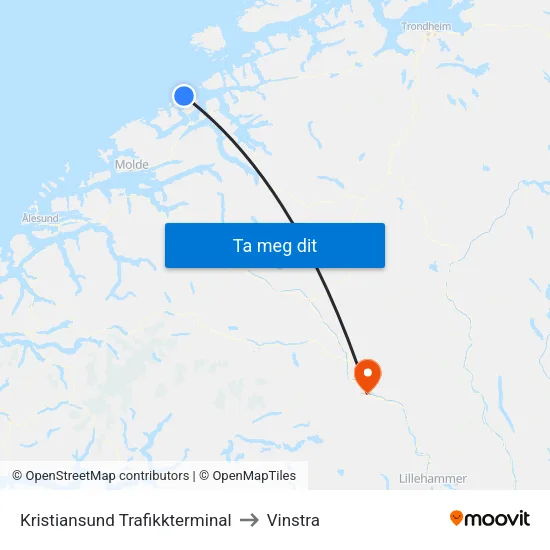 Kristiansund Trafikkterminal to Vinstra map