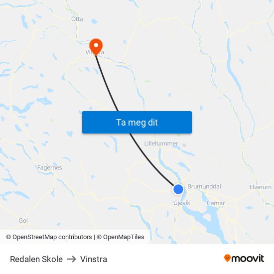 Redalen Skole Snertingdalsvegen to Vinstra map